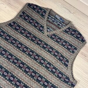 Polo Ralph Lauren Vest Jumper Sweater Fair Isle Wool Nordic RARE Vintage XL